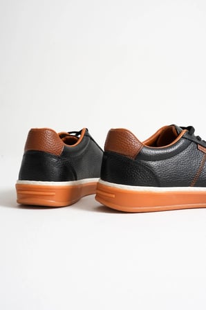 Navro Erkek Siyah Hakiki Deri Casual Sneaker Ayakkabı