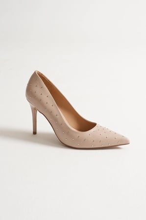 Zerina Kadın Bej Metal Aksesuarlı Sivri Burun Yüksek İnce Topuklu Ayakkabı Stiletto (9 CM) 