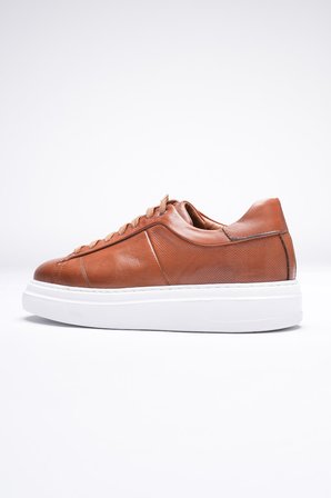 Erkek Hakiki Deri Sneaker Taba Maver