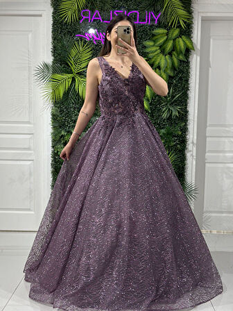 Lavanta Simli Taşlı Helen Kesim Yeni Sezon Abiye Elbise Apn1024 1024