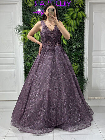 Lavanta Simli Taşlı Helen Kesim Yeni Sezon Abiye Elbise Apn1024 1024