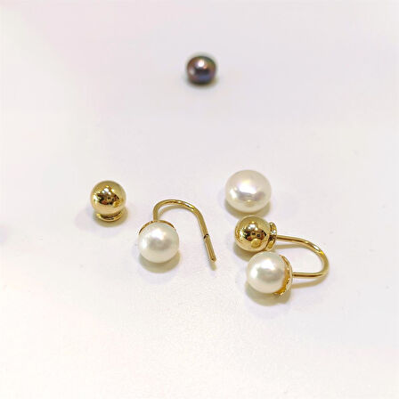 6.3mm İnci Kiraz Top Küpe 14 Ayar Altın
