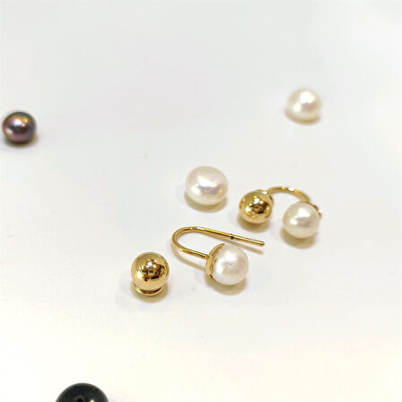 6.3mm İnci Kiraz Top Küpe 14 Ayar Altın