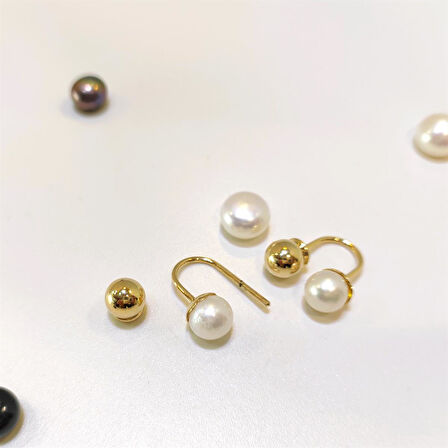 6.3mm İnci Kiraz Top Küpe 14 Ayar Altın