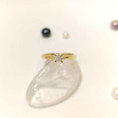 0.17ct F Color Pırlanta Tek Taş Yüzük 14 Ayar Altın HD VİDEOLU