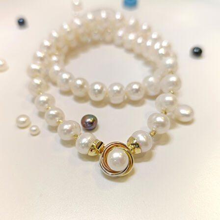 Dorika Toplu Olimpiyat Kilitli Dizi İnci Kolye Gerdanlık 14 Ayar Altın HD VİDEOLU