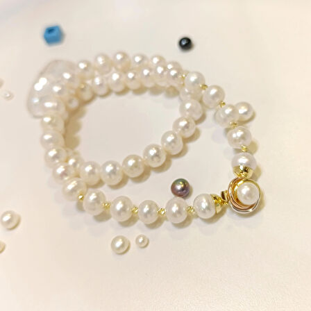 Dorika Toplu Olimpiyat Kilitli Dizi İnci Kolye Gerdanlık 14 Ayar Altın HD VİDEOLU