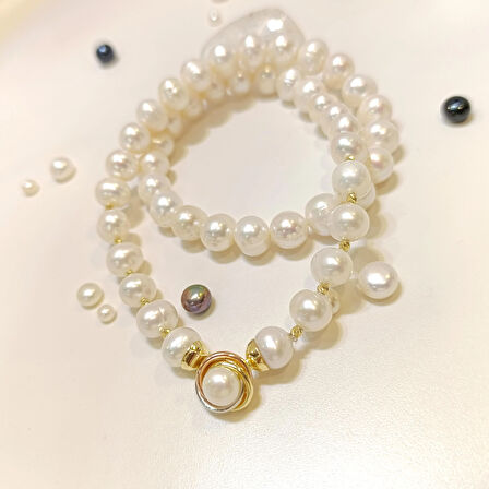 Dorika Toplu Olimpiyat Kilitli Dizi İnci Kolye Gerdanlık 14 Ayar Altın HD VİDEOLU