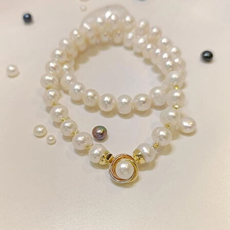 Dorika Toplu Olimpiyat Kilitli Dizi İnci Kolye Gerdanlık 14 Ayar Altın HD VİDEOLU