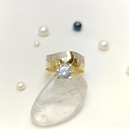 Bitişik Alyans Tek Taşlı Yüzük 14 Ayar Altın HD VİDEOLU