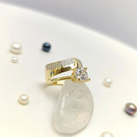 Bitişik Alyans Tek Taşlı Yüzük 14 Ayar Altın HD VİDEOLU