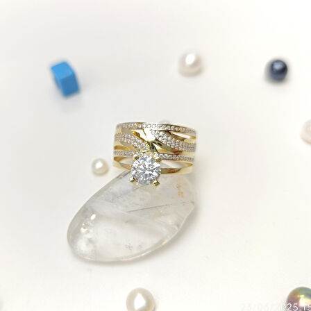 Bitişik Alyans Tek Taşlı Yüzük 14 Ayar Altın HD VİDEOLU