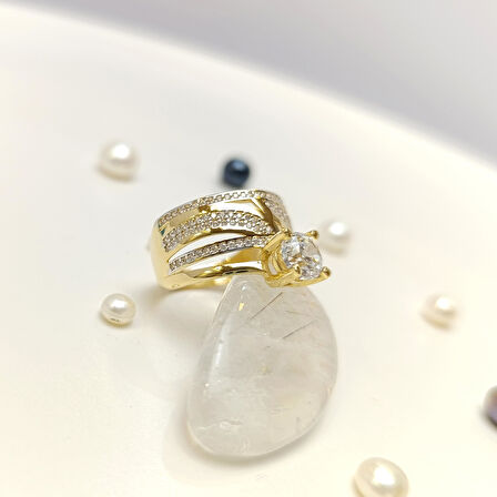 Bitişik Alyans Tek Taşlı Yüzük 14 Ayar Altın HD VİDEOLU