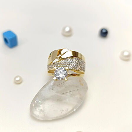 Bitişik Alyans Tek Taşlı Yüzük 14 Ayar Altın HD VİDEOLU