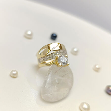 Bitişik Alyans Tek Taşlı Yüzük 14 Ayar Altın HD VİDEOLU