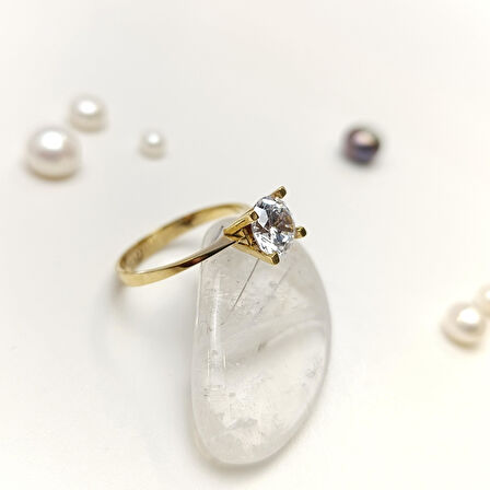 Tek Taş Yüzük 14 Ayar Altın HD VİDEOLU