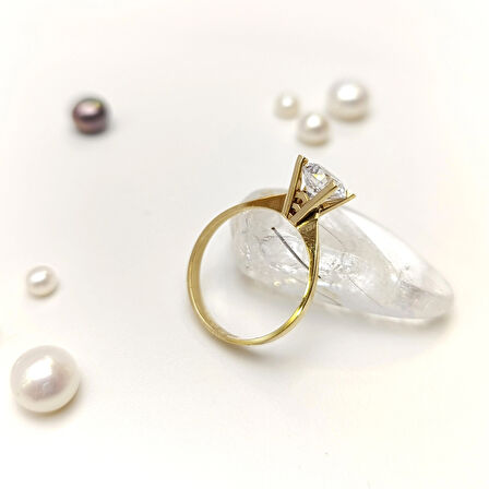 Tek Taş Yüzük 14 Ayar Altın HD VİDEOLU