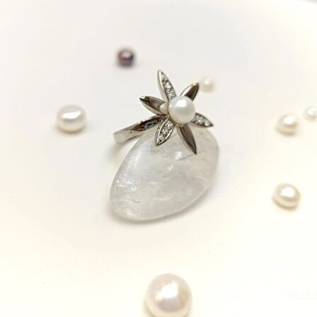 Ay Çiçeği İnci Yüzük 14 Ayar Altın HD VİDEOLU