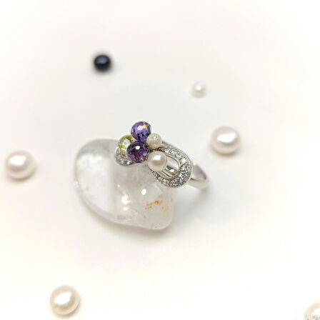 Renkli ve İnci Taşlı Yüzük 14 Ayar Altın HD VİDEOLU