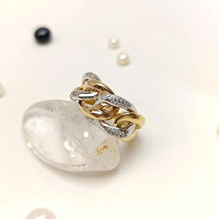 Gurmet Zncir Taşlı Yüzük 14 Ayar Altın HD VİDEOLU