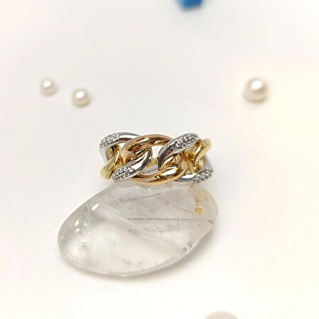 Gurmet Zncir Taşlı Yüzük 14 Ayar Altın HD VİDEOLU