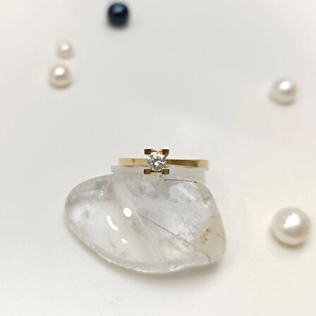 0.19ct I Color Pırlanta Tek Taş Yüzük 14 Ayar Altın HD VİDEOLU