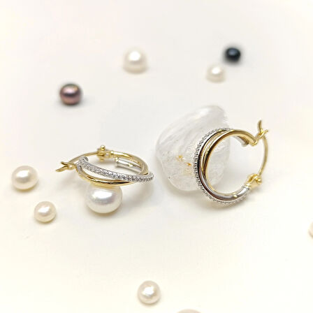 İkili Pırlanta Taşlı Halka Küpe 14 Ayar Altın HD VİDEOLU