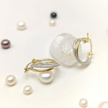 İkili Pırlanta Taşlı Halka Küpe 14 Ayar Altın HD VİDEOLU