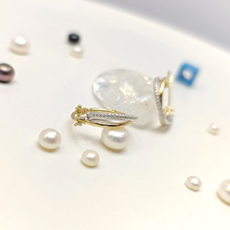 İkili Pırlanta Taşlı Halka Küpe 14 Ayar Altın HD VİDEOLU