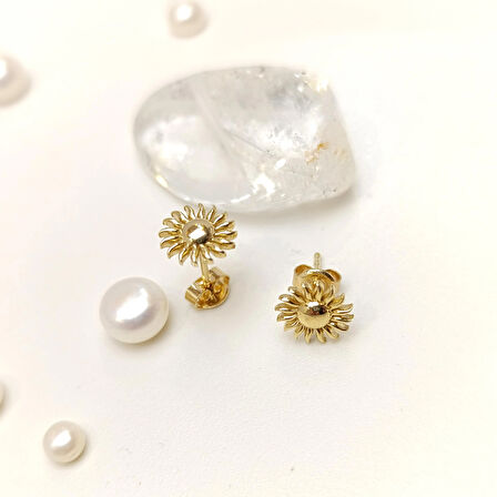 Güneş Vidalı Küpe 14 Ayar Altın HD VİDEOLU