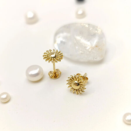 Güneş Vidalı Küpe 14 Ayar Altın HD VİDEOLU