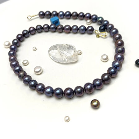 Siyah Gerçek İnci Gerdanlık Kolye 14 Ayar Altın HD VİDEOLU