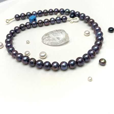 Siyah Gerçek İnci Gerdanlık Kolye 14 Ayar Altın HD VİDEOLU