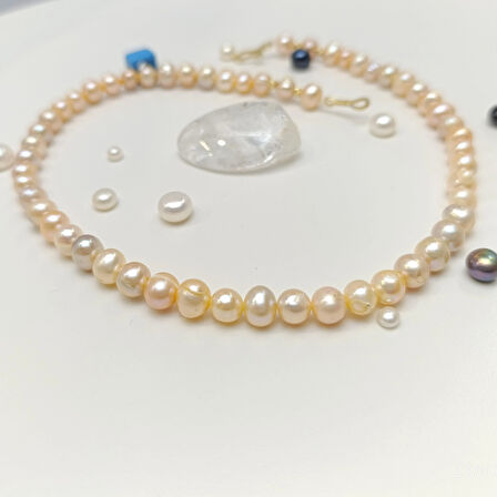 Dorika Toplu Gerçek Pembe İnci Gerdanlık Kolye 14 Ayar Altın HD VİDEOLU