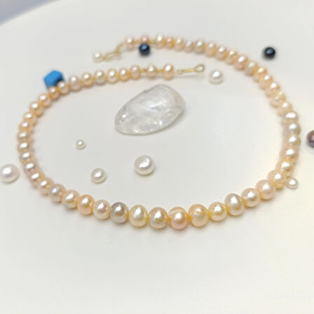 Dorika Toplu Gerçek Pembe İnci Gerdanlık Kolye 14 Ayar Altın HD VİDEOLU