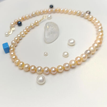 Dorika Toplu Gerçek Pembe İnci Gerdanlık Kolye 14 Ayar Altın HD VİDEOLU