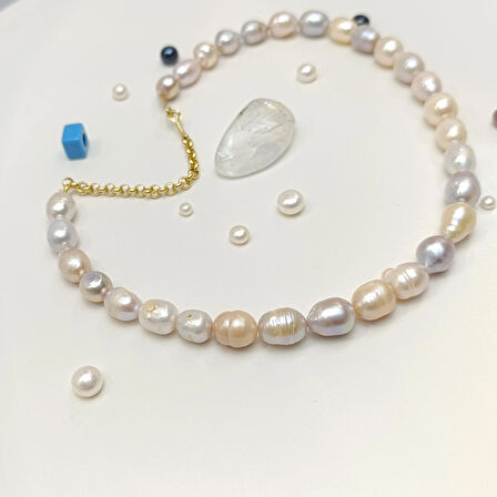 Gerçek Misk Barok İnci Gerdanlık Kolye 14 Ayar Altın HD VİDEOLU