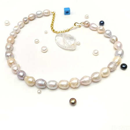 Gerçek Misk Barok İnci Gerdanlık Kolye 14 Ayar Altın HD VİDEOLU