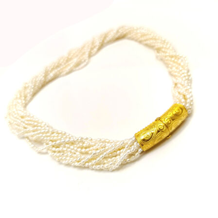 Gerçek İnci Antik Kilitli Gerdanlık Kolye 14 Ayar Altın HD VİDEOLU