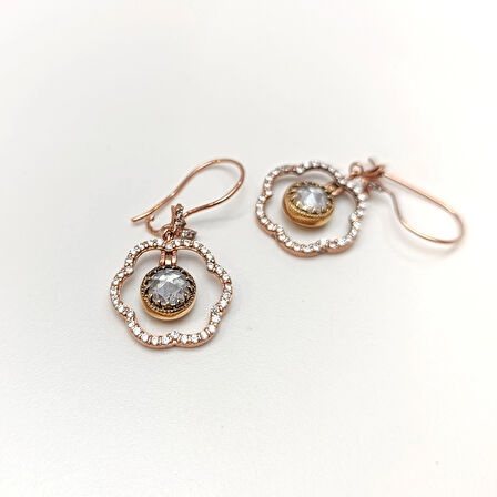 Tek Taşlı Çİçek Sallanan Küpe 14 Ayar Altın HD VİDEOLU