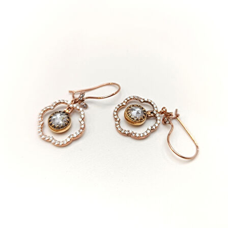 Tek Taşlı Çİçek Sallanan Küpe 14 Ayar Altın HD VİDEOLU