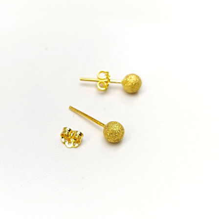 5mm Kumlu Toplu Küpe 14 Ayar Altın HD VİDEOLU