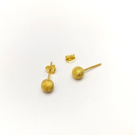 6.2mm Kumlu Toplu Küpe 14 Ayar Altın HD VİDEOLU