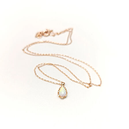 Damla Opal Taşlı Kolye 14 Ayar Altın HD VİDEOLU