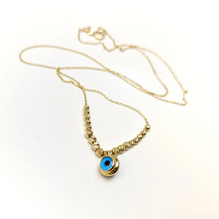 Dorika Toplu Göz Boncuklu Kolye 14 Ayar Altın HD VİDEOLU