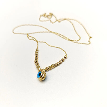 Dorika Toplu Göz Boncuklu Kolye 14 Ayar Altın HD VİDEOLU