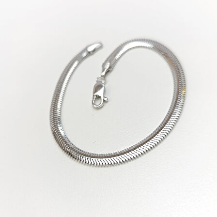 4.3mm Beyaz Balık Sırtı Bileklik Künye 14 Ayar Altın  