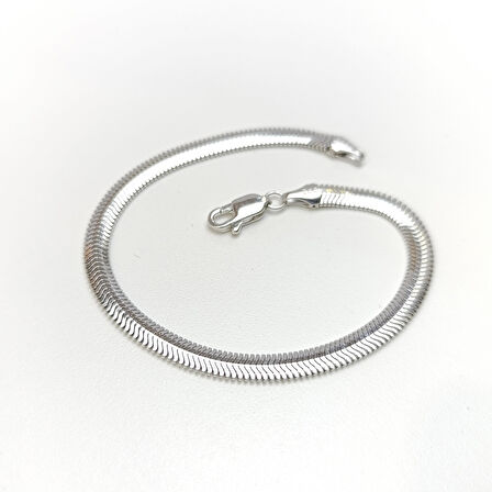 4.3mm Beyaz Balık Sırtı Bileklik Künye 14 Ayar Altın  