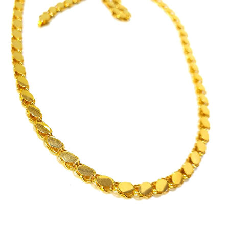 55cm 5.6mm Pullu Arpa Zincir Kolye 14 Ayar Altın 4K VİDEOLU