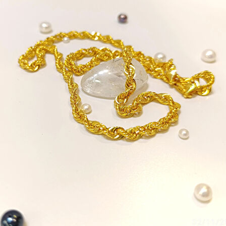 70cm 5mm Halat Zincir Kolye 14 Ayar Altın HD VİDEOLU